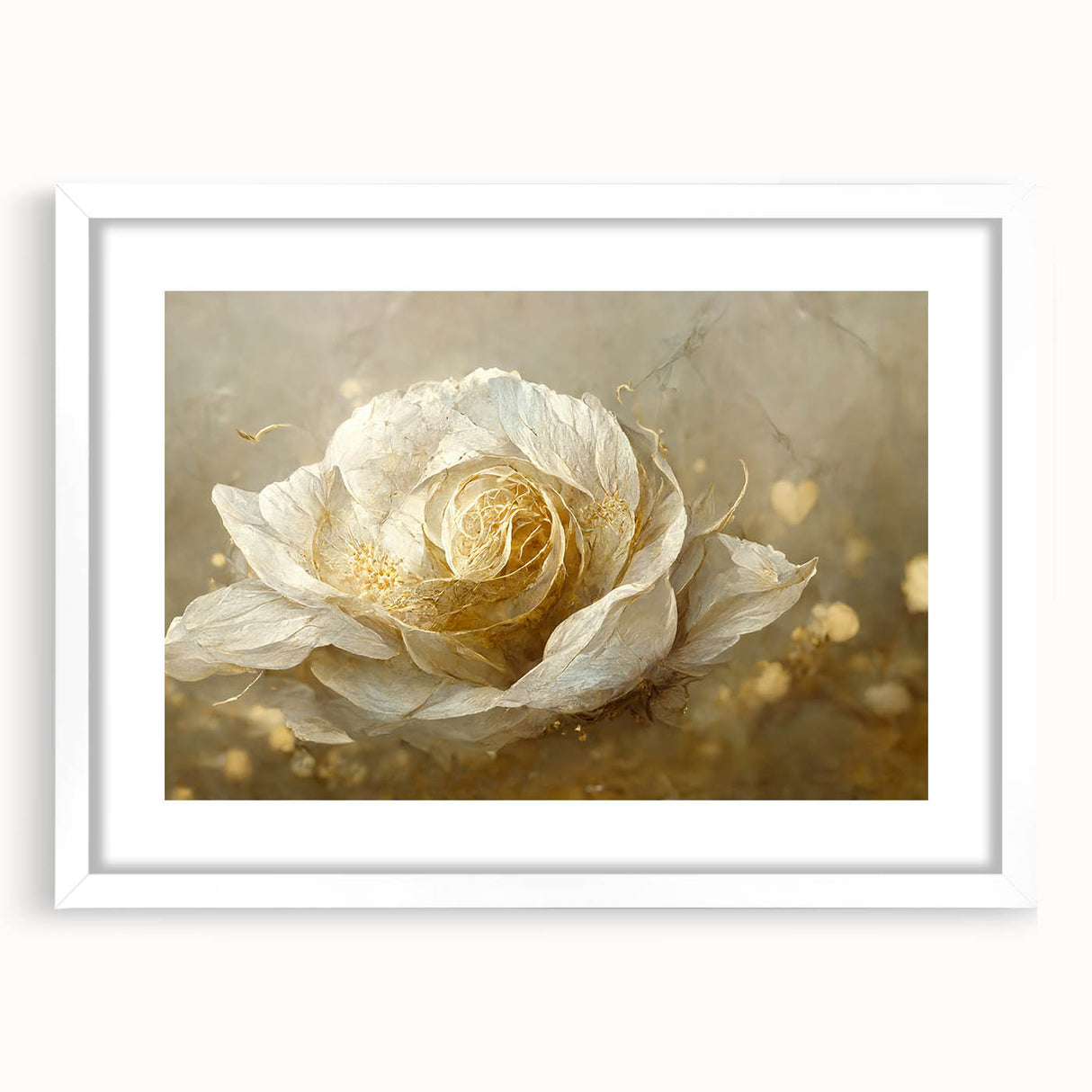 Abstract floral wall art framed in white with a mat, showcasing vibrant colors and intricate designs, perfect for modern home decor enhancement.