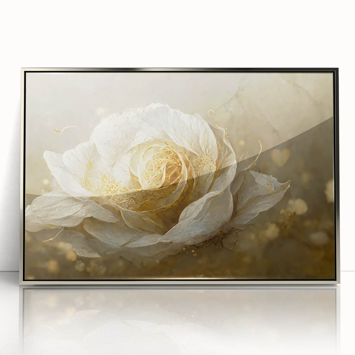 Framed acrylic wall art showcasing an abstract floral design in vibrant colors, set against a sleek silver frame, perfect for modern home decor.