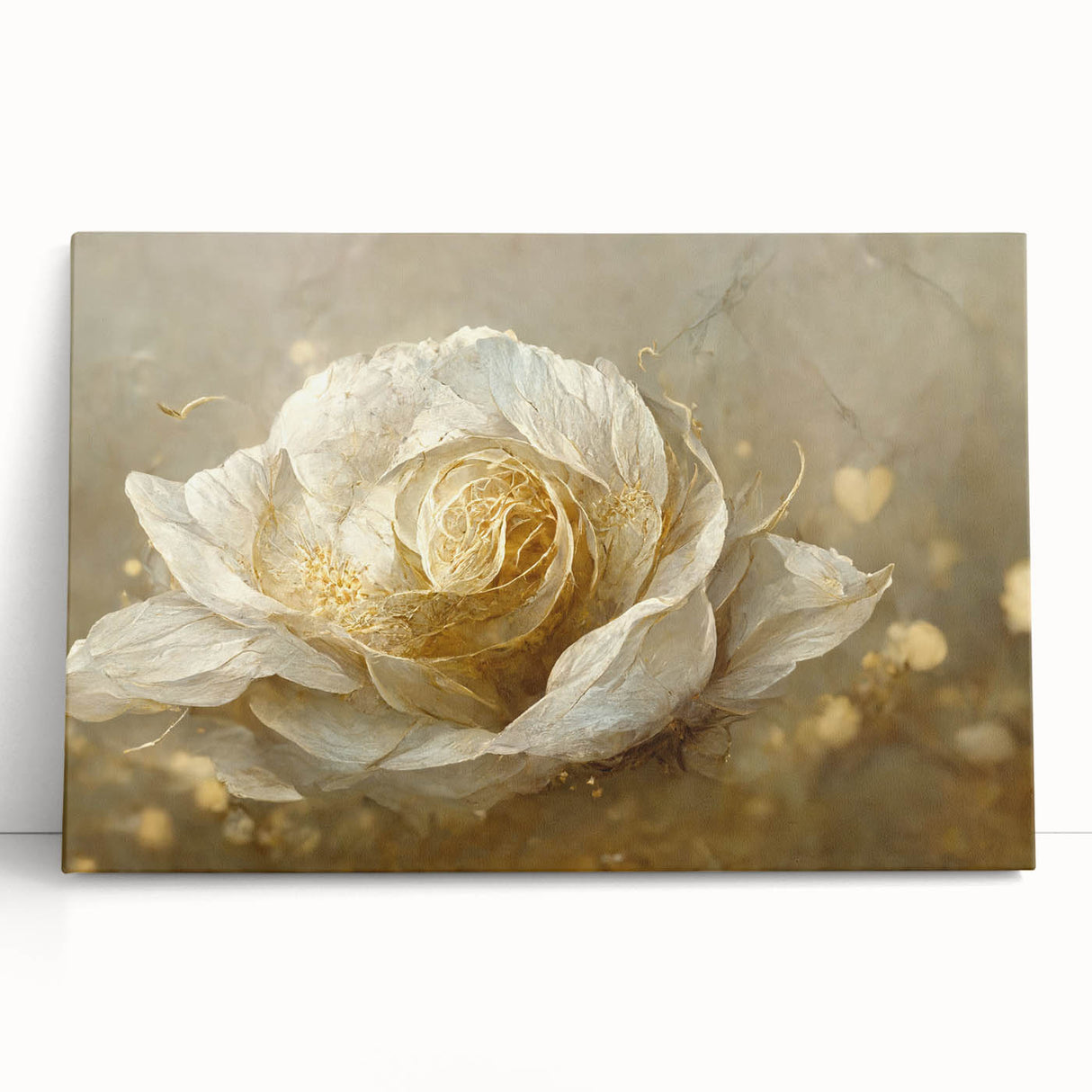 Abstract floral wall art on stretched canvas, showcasing vibrant colors and intricate designs, leaning against a neutral-toned wall, perfect for home decor.