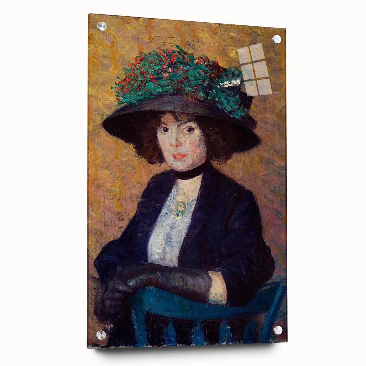 Modern Wall Art - Elegant Woman with Green Hat in Impressionist Style