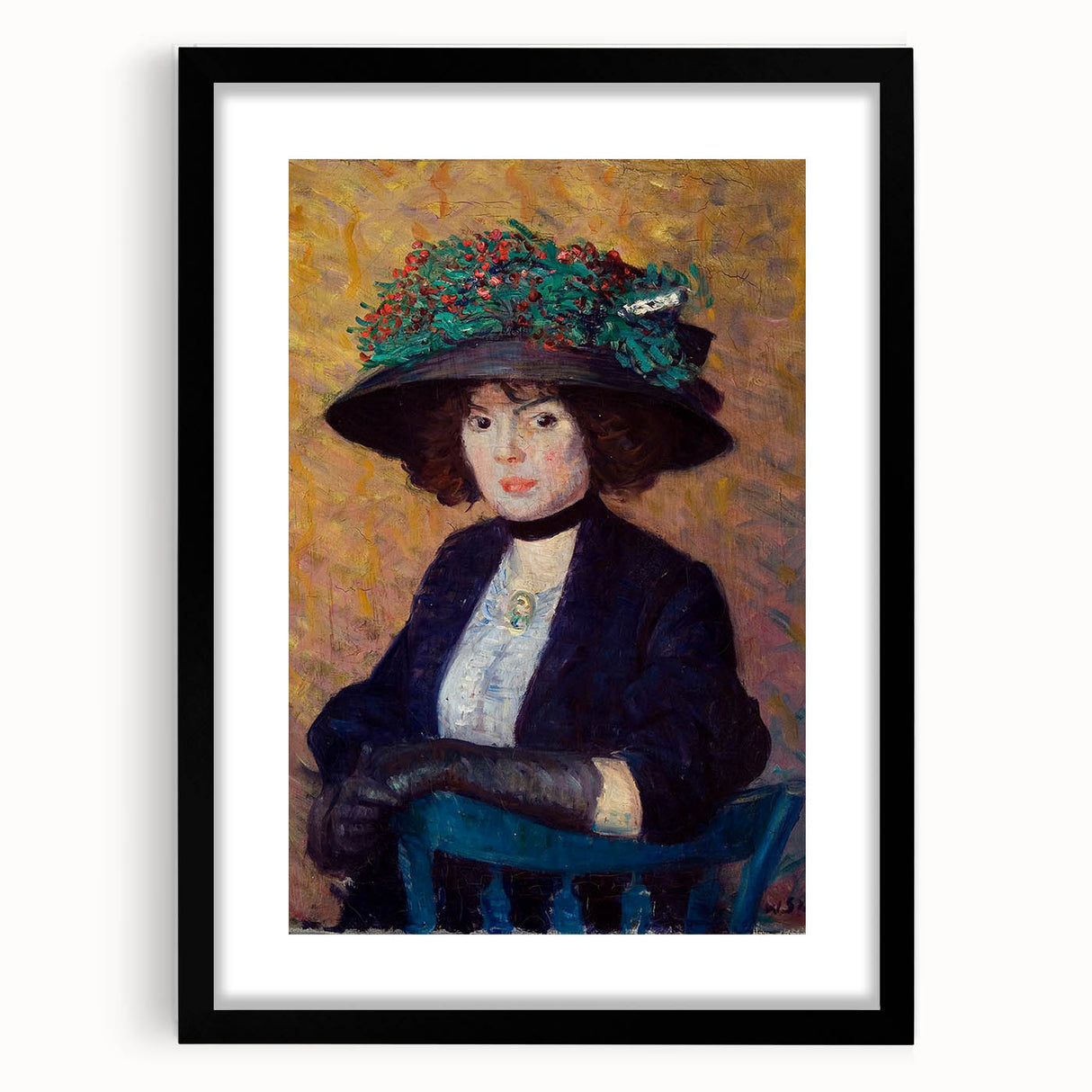 Modern Wall Art - Elegant Woman with Green Hat in Impressionist Style