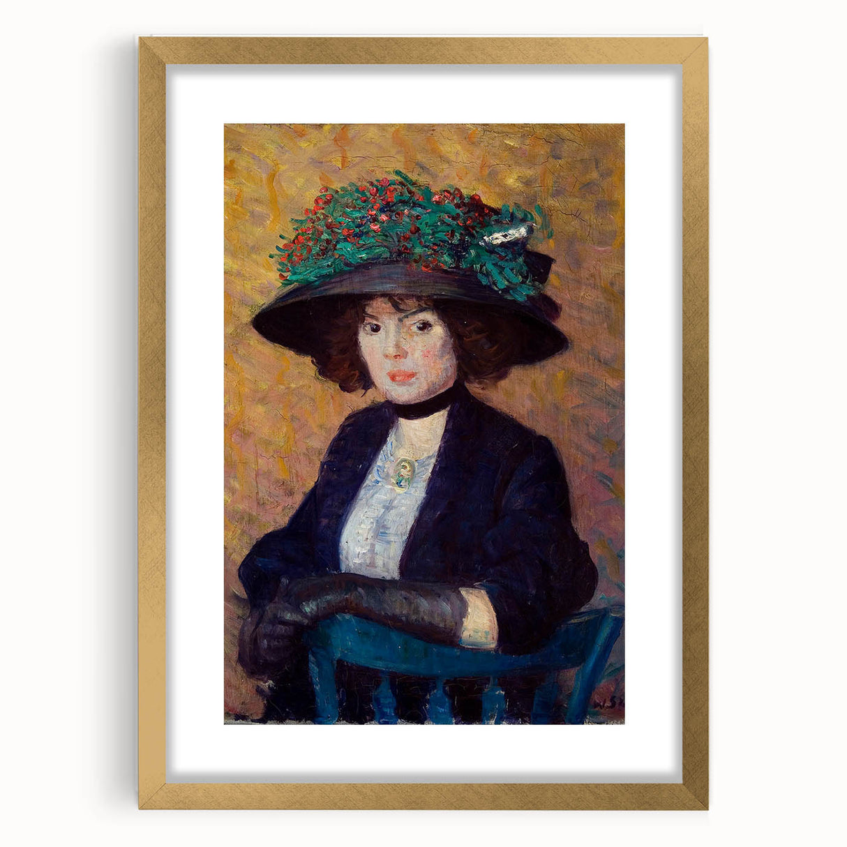 Modern Wall Art - Elegant Woman with Green Hat in Impressionist Style