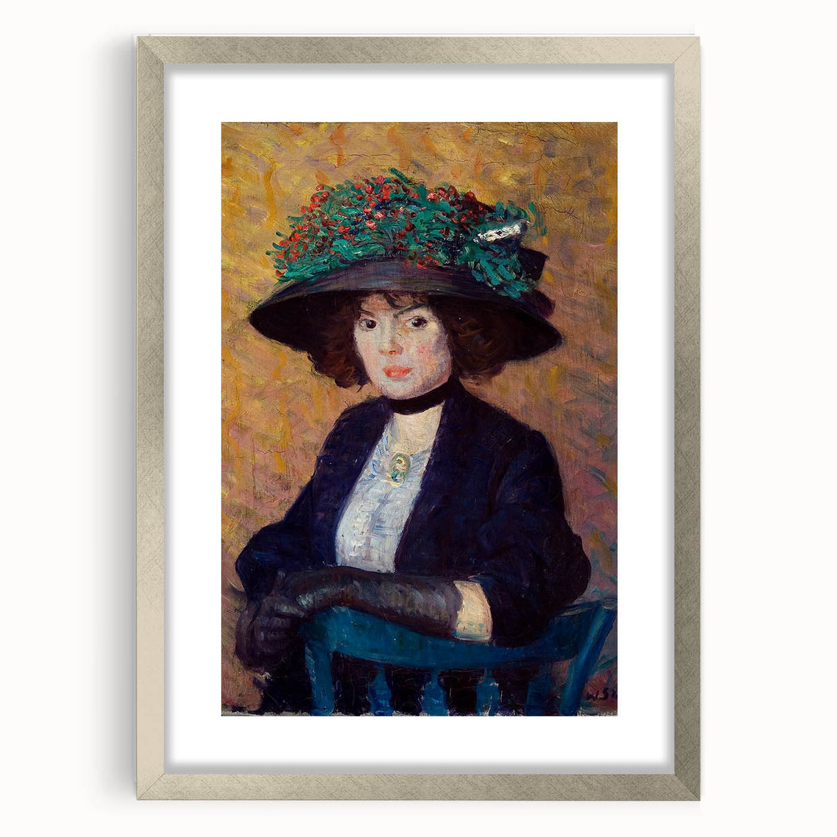 Modern Wall Art - Elegant Woman with Green Hat in Impressionist Style