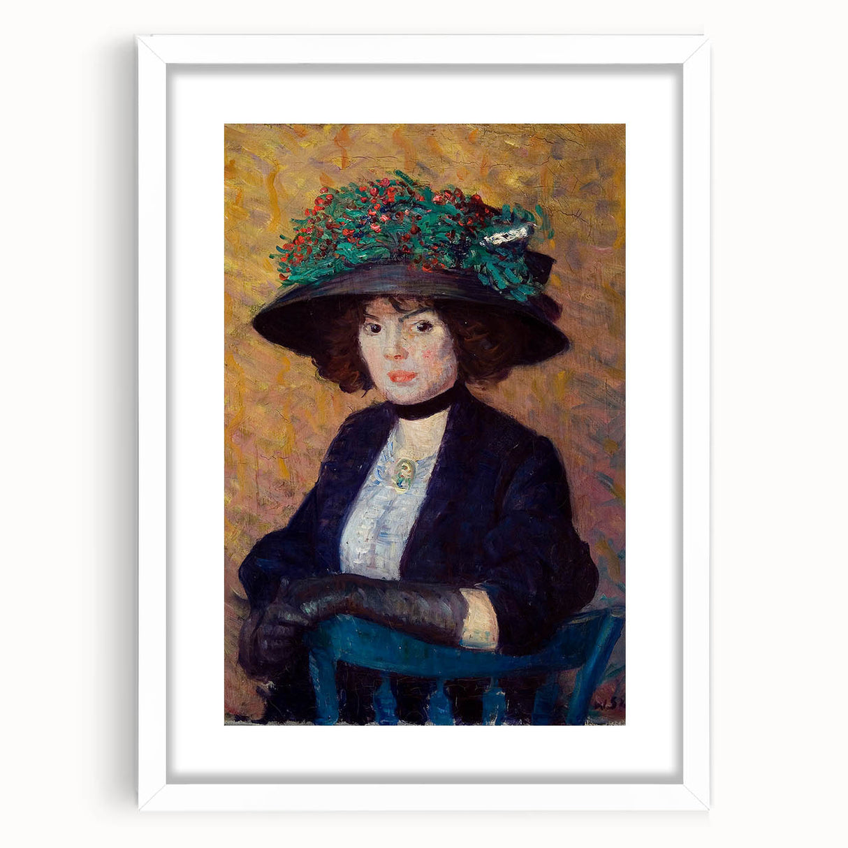 Modern Wall Art - Elegant Woman with Green Hat in Impressionist Style