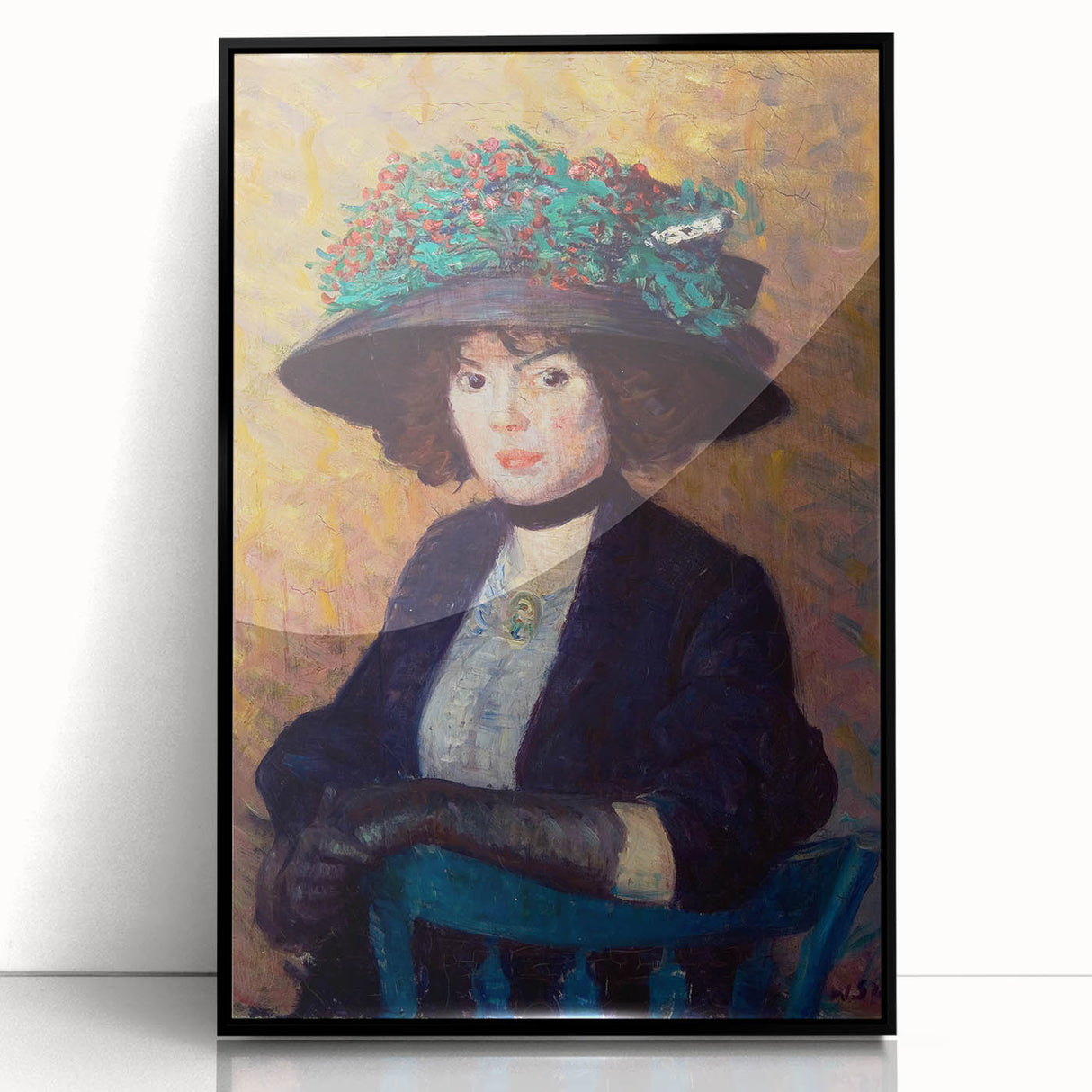 Modern Wall Art - Elegant Woman with Green Hat in Impressionist Style