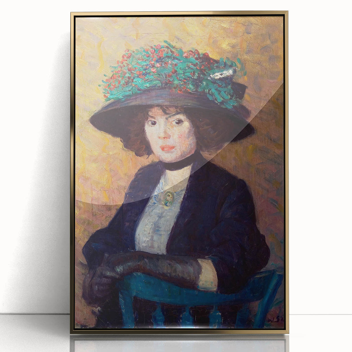 Modern Wall Art - Elegant Woman with Green Hat in Impressionist Style