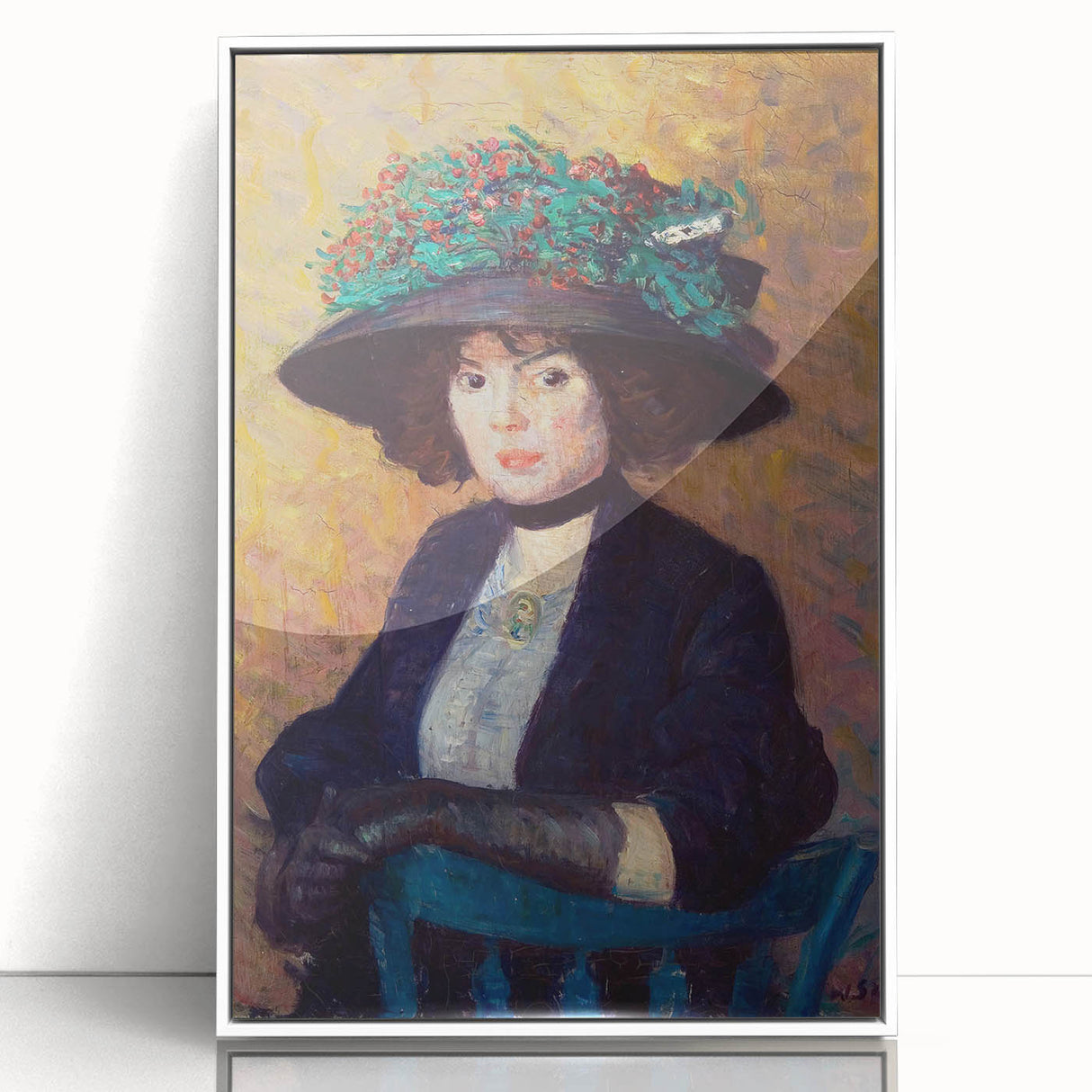 Modern Wall Art - Elegant Woman with Green Hat in Impressionist Style