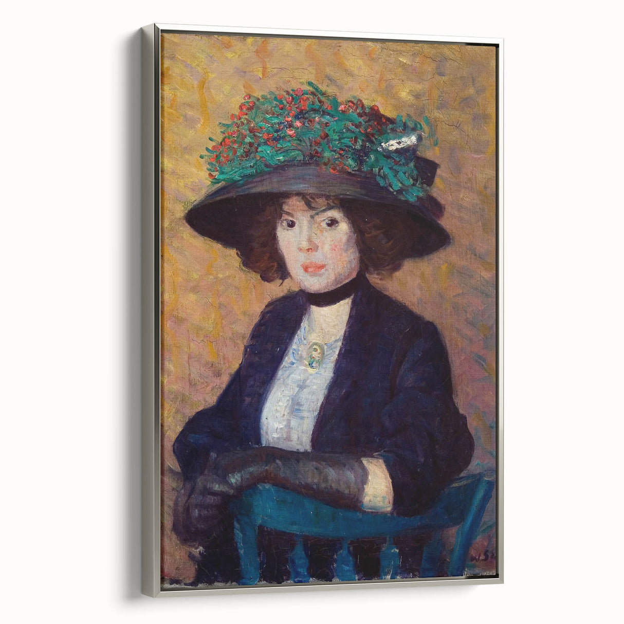 Modern Wall Art - Elegant Woman with Green Hat in Impressionist Style