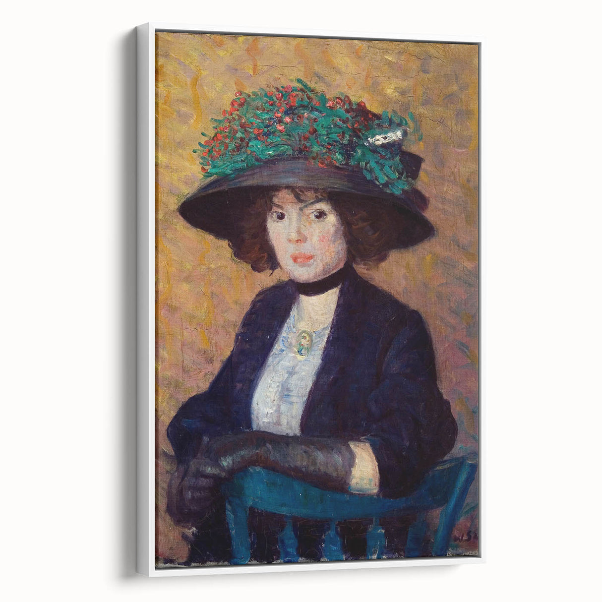 Modern Wall Art - Elegant Woman with Green Hat in Impressionist Style