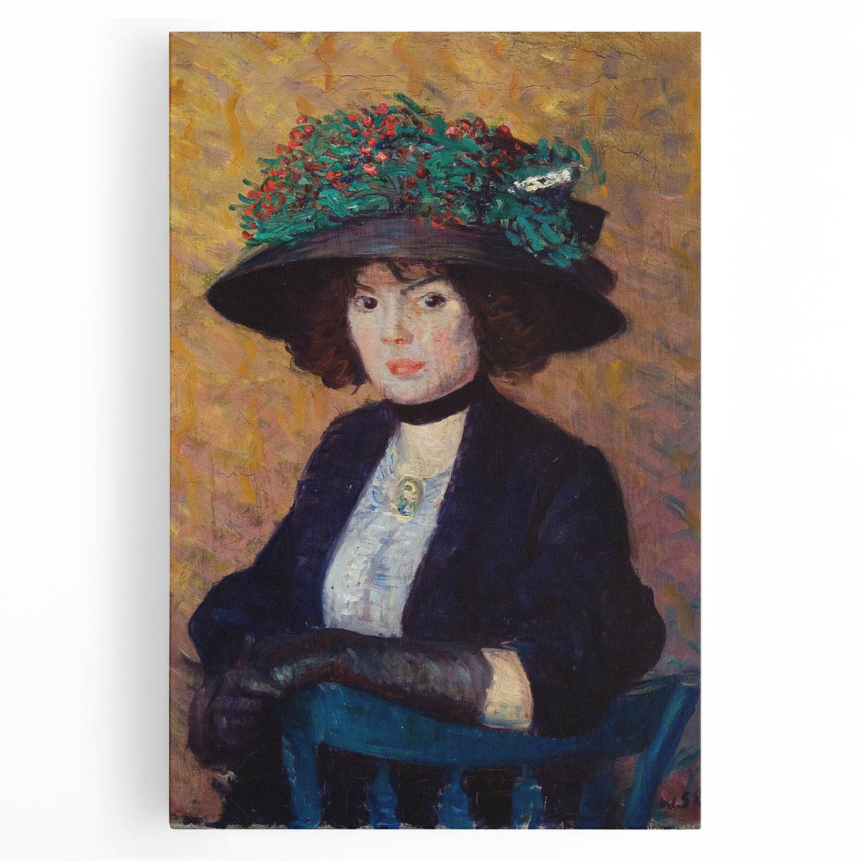 Modern Wall Art - Elegant Woman with Green Hat in Impressionist Style