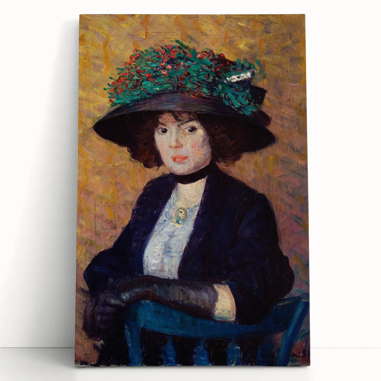Modern Wall Art - Elegant Woman with Green Hat in Impressionist Style
