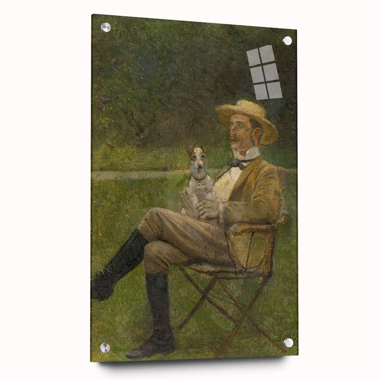 Modern Wall Art - Seated Man with Dog in Serene Outdoor Setting