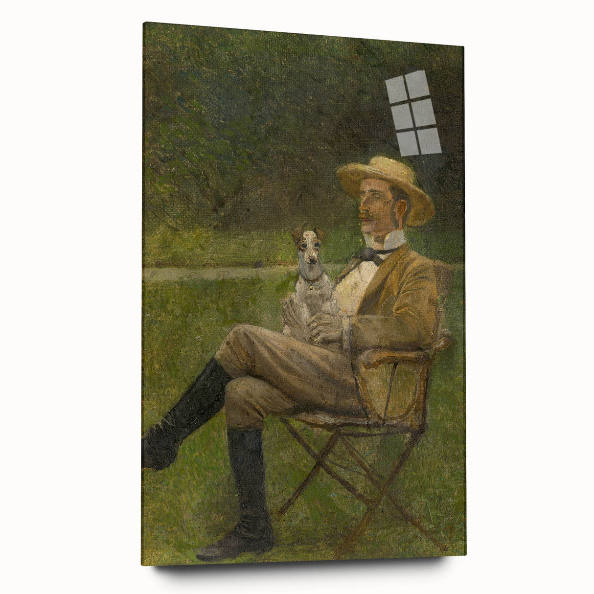 Modern Wall Art - Seated Man with Dog in Serene Outdoor Setting