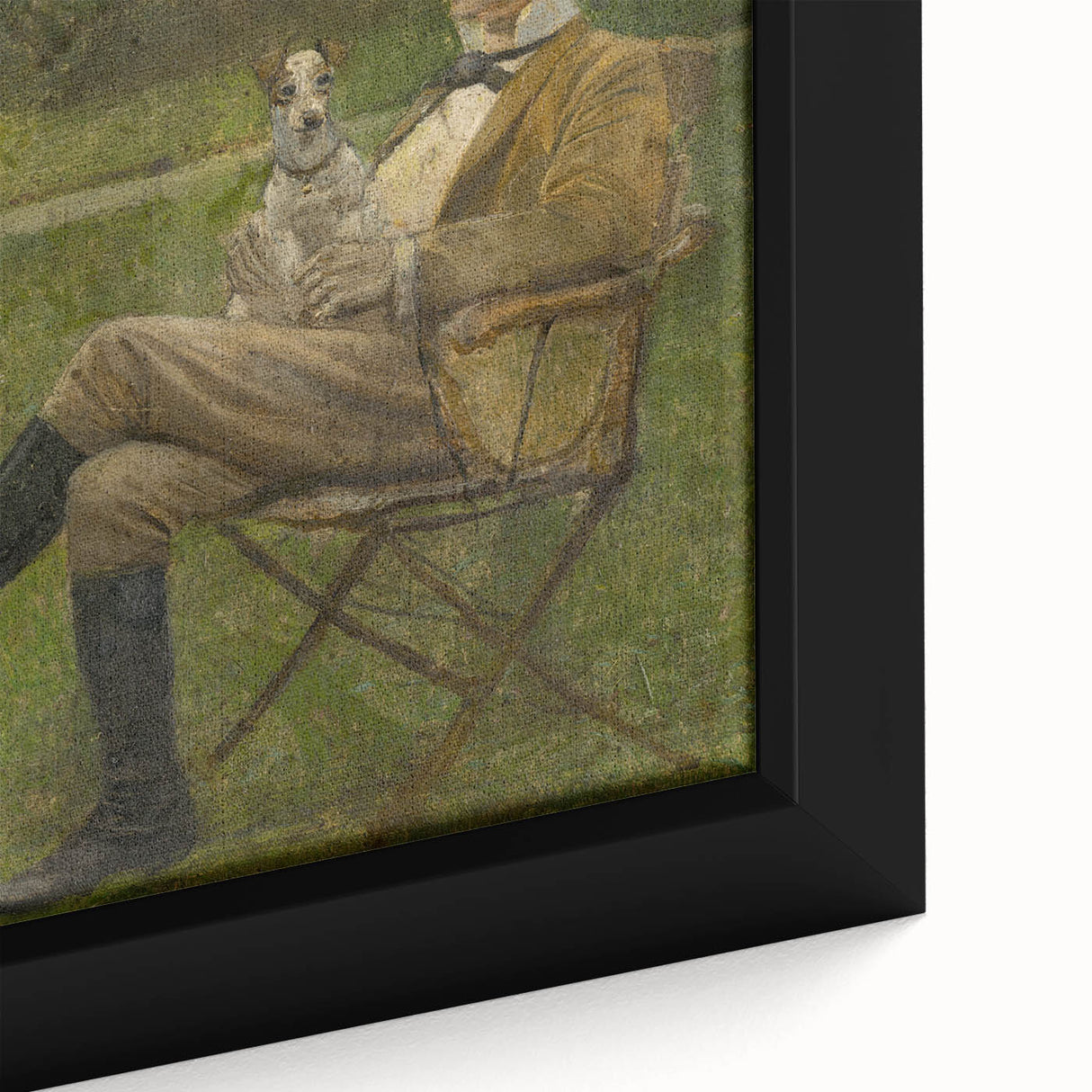 Modern Wall Art - Seated Man with Dog in Serene Outdoor Setting