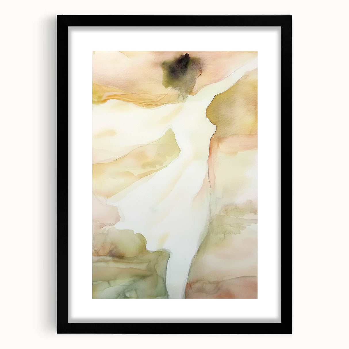 Abstract figurative black frame showcasing a modern design with a mat, perfect for enhancing contemporary home decor and gallery wall displays.