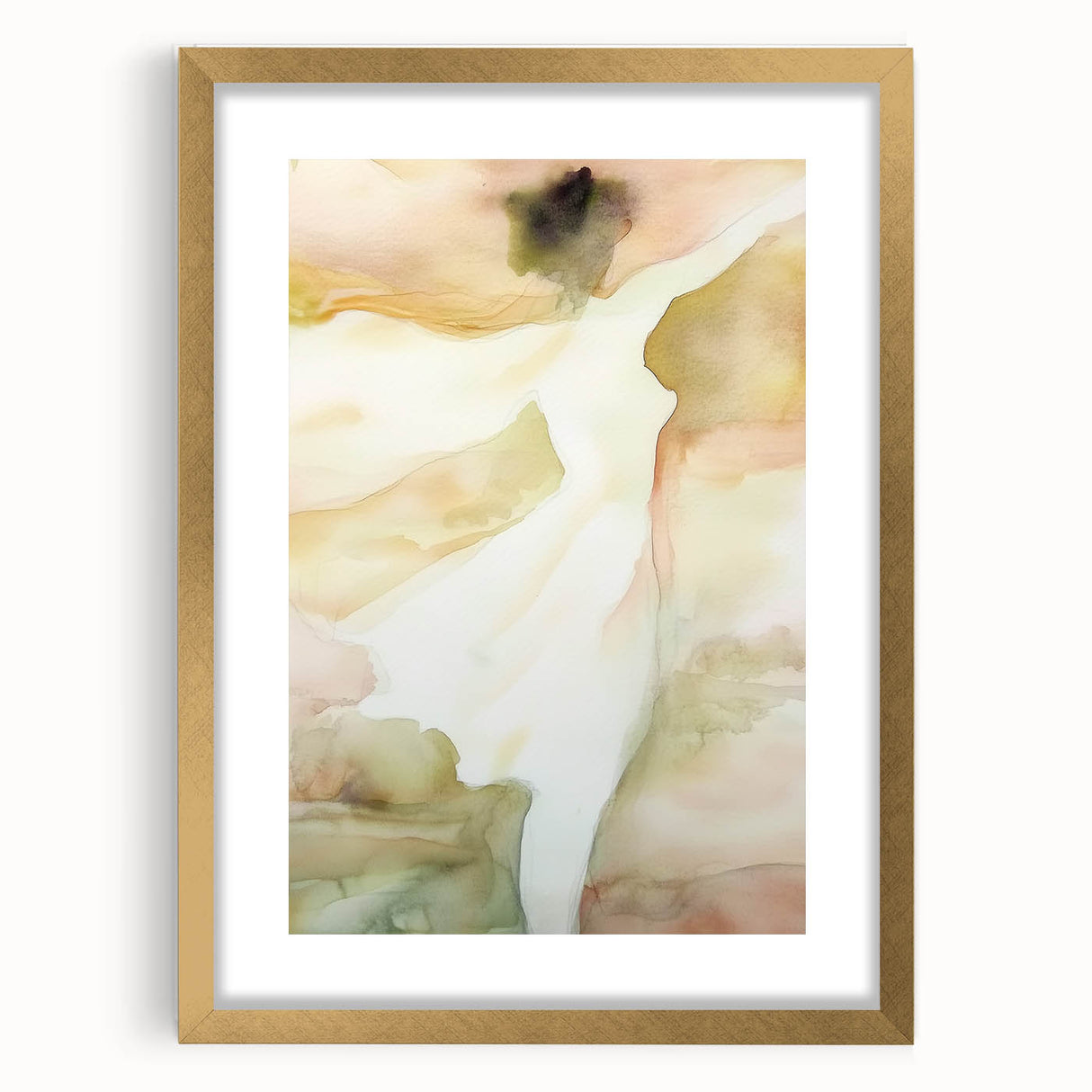 Abstract figurative art framed in gold with a mat, showcasing a modern design that adds elegance to any room decor. Perfect for contemporary art lovers.