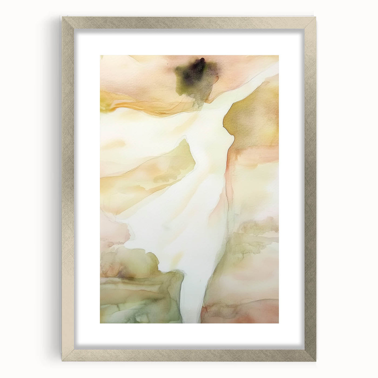 Abstract figurative frame with a silver mat showcasing a modern art piece, perfect for contemporary decor. Ideal for adding elegance to living spaces or galleries.