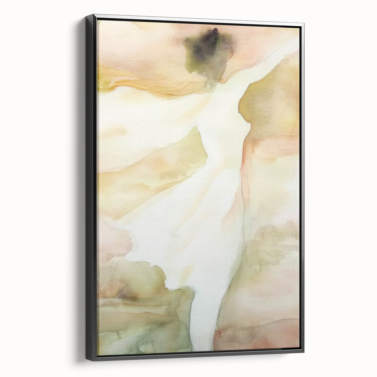 Framed abstract figurative canvas art in black, showcasing a modern design with fluid forms. Perfect for enhancing contemporary living spaces and adding artistic flair.