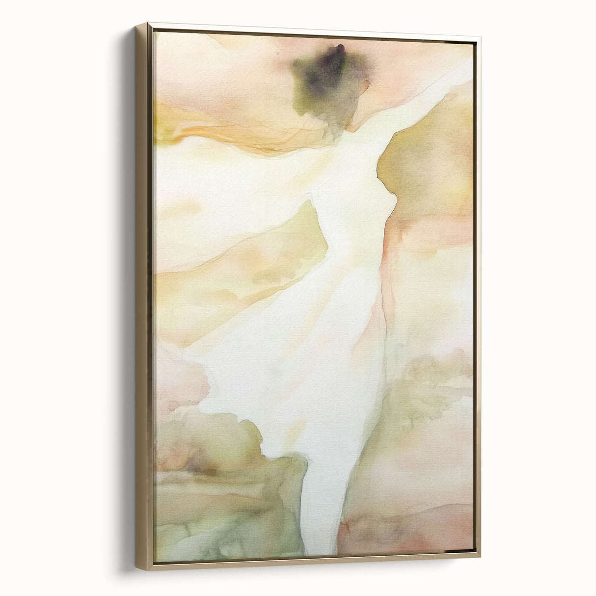 Framed abstract figurative canvas art with a gold border, showcasing intricate textures and vibrant colors, ideal for modern home decor and artistic expression.