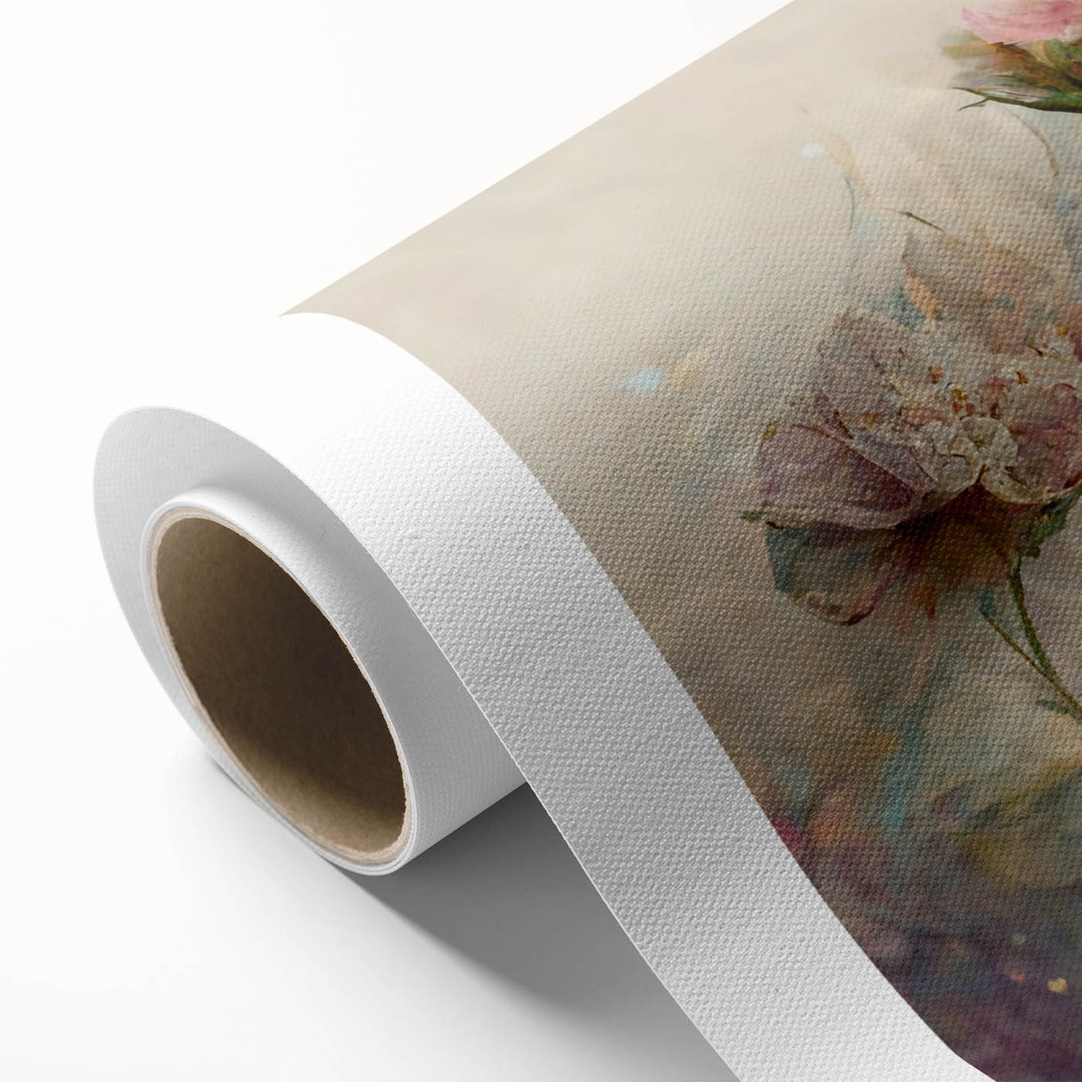 Abstract floral wall art on rolled canvas showcasing vibrant colors, intricate patterns, and a modern design, ideal for enhancing contemporary home decor.