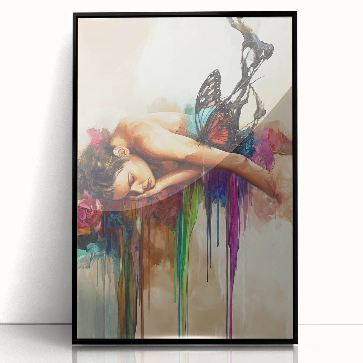 Framed abstract figurative art piece in black acrylic, showcasing dynamic shapes and fluid lines, perfect for modern home décor. Ideal for minimalist design enthusiasts.