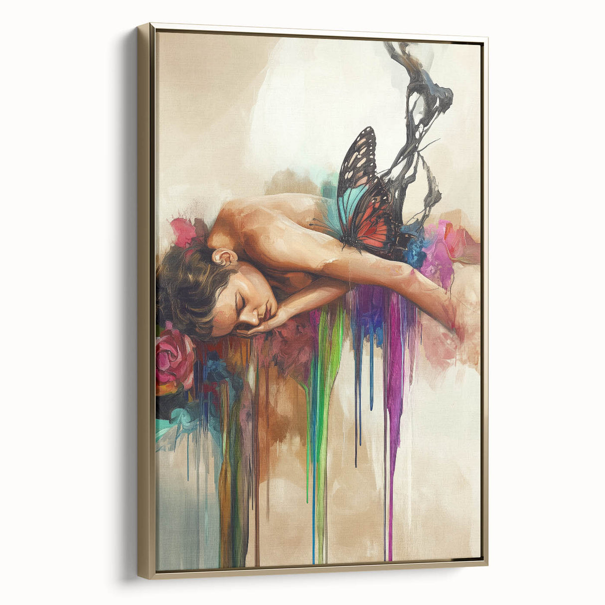 Framed abstract figurative canvas art showcasing a gold side view, ideal for modern decor, with elegant detailing and a sophisticated finish. Perfect for enhancing any contemporary space.