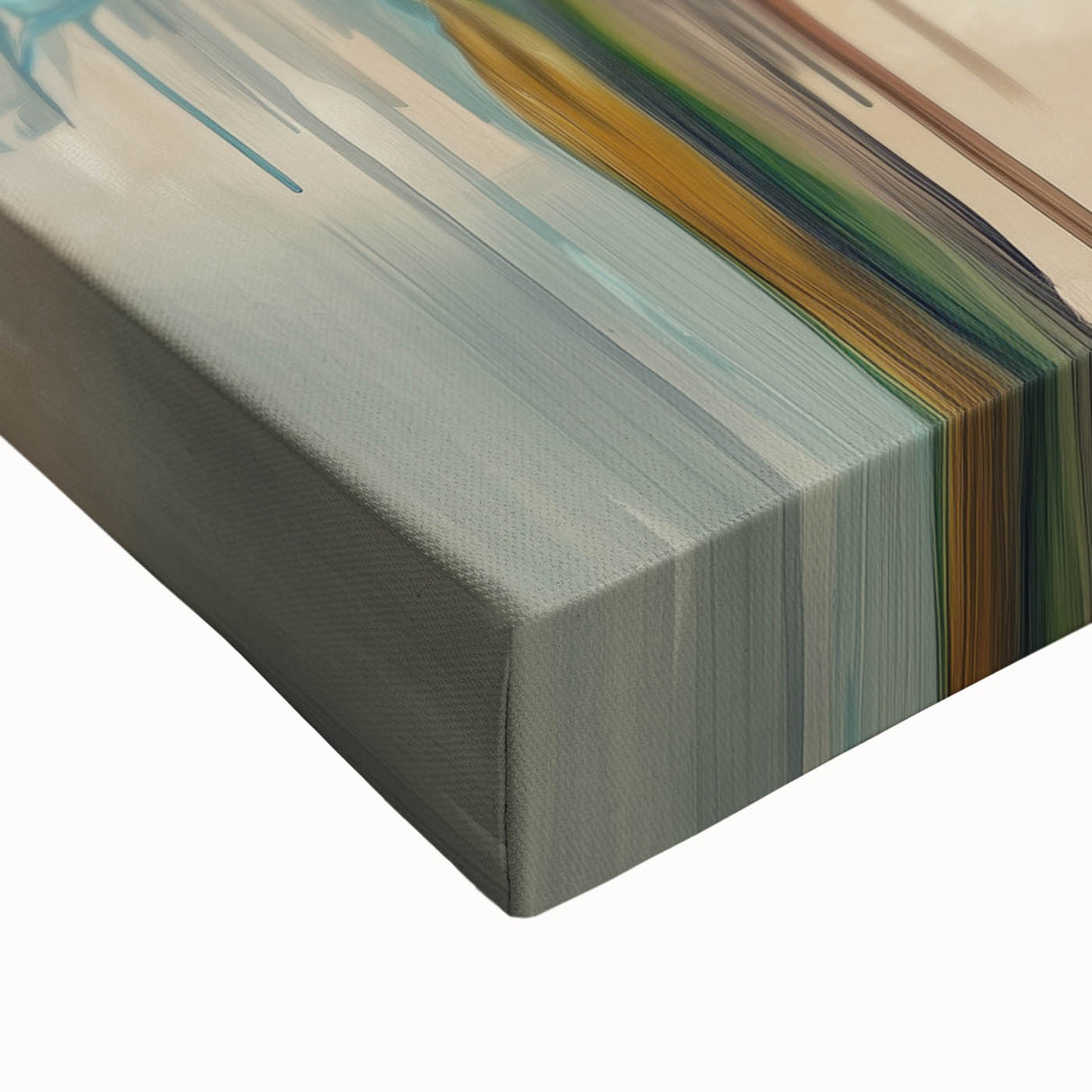 Close-up of an abstract figurative stretched canvas showcasing vibrant colors and intricate details, ideal for modern home decor and artistic enhancement.