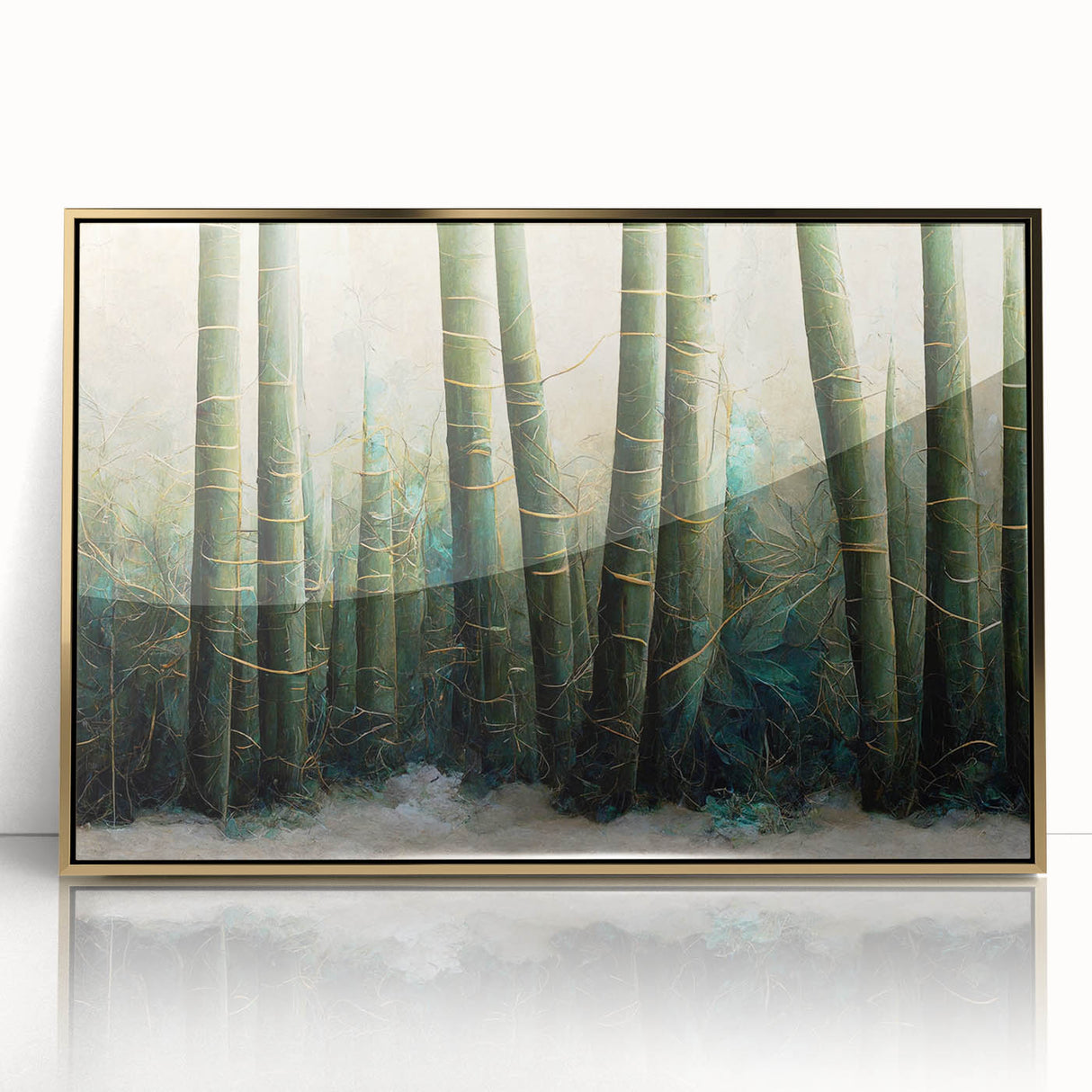 Framed abstract floral wall art featuring vibrant colors and intricate designs, set in a sleek gold frame, perfect for modern home decor accents.