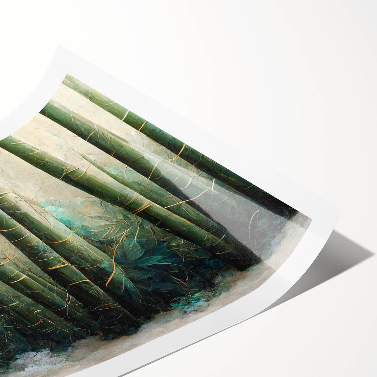 Colorful abstract floral wall art print featuring vibrant shades of pink, blue, and green, elegantly rolled and ready for display, perfect for modern home decor.