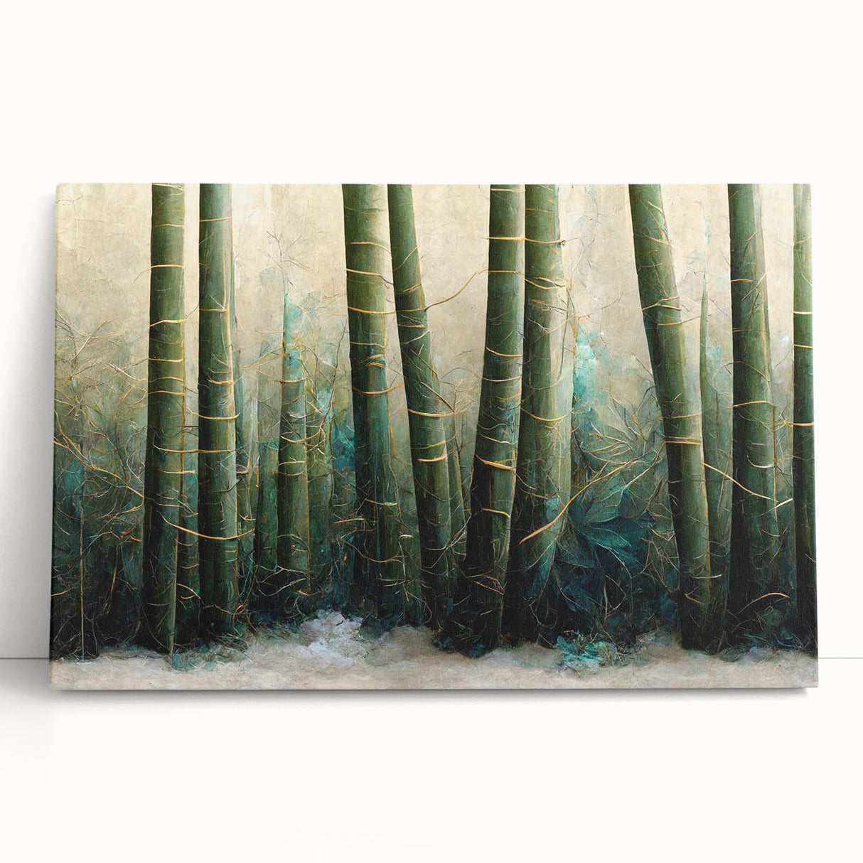 Stretched canvas wall art featuring a vibrant abstract floral design with rich colors, perfect for modern decor, leaning against a neutral wall.