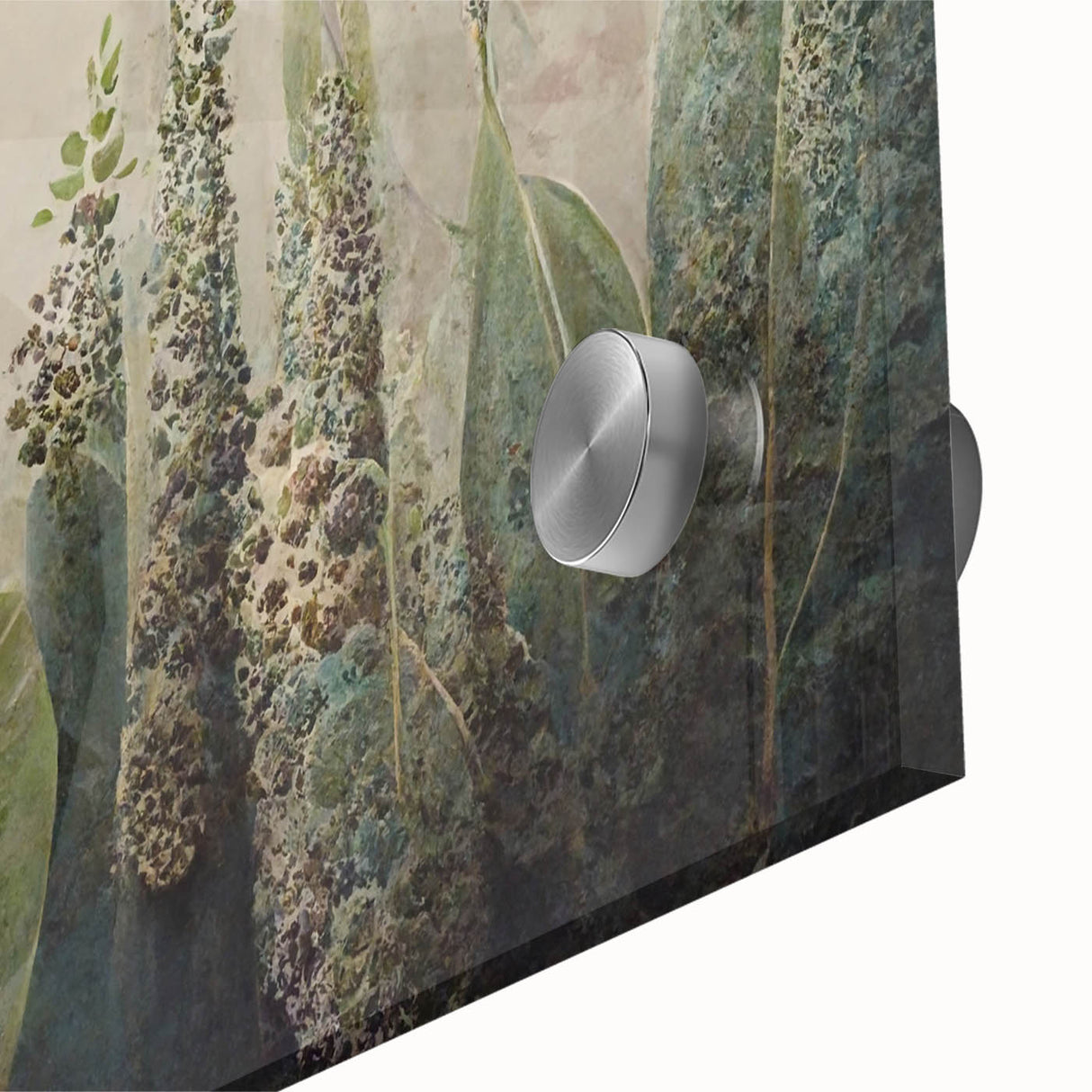 Close-up of vibrant abstract floral wall art design showcasing bold colors and intricate details, printed on acrylic glass for a modern decor accent. Perfect for enhancing contemporary interiors with a touch of elegance and artistic flair.