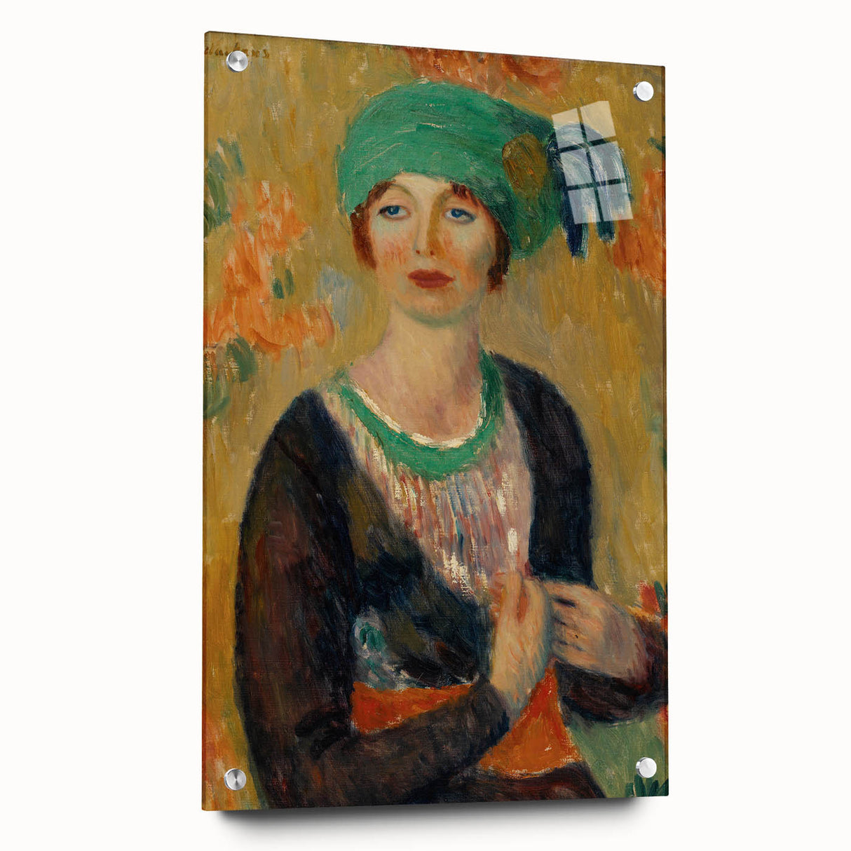 Modern Wall Art - Girl in Green Turban Portrait in Vibrant Impressionist Style
