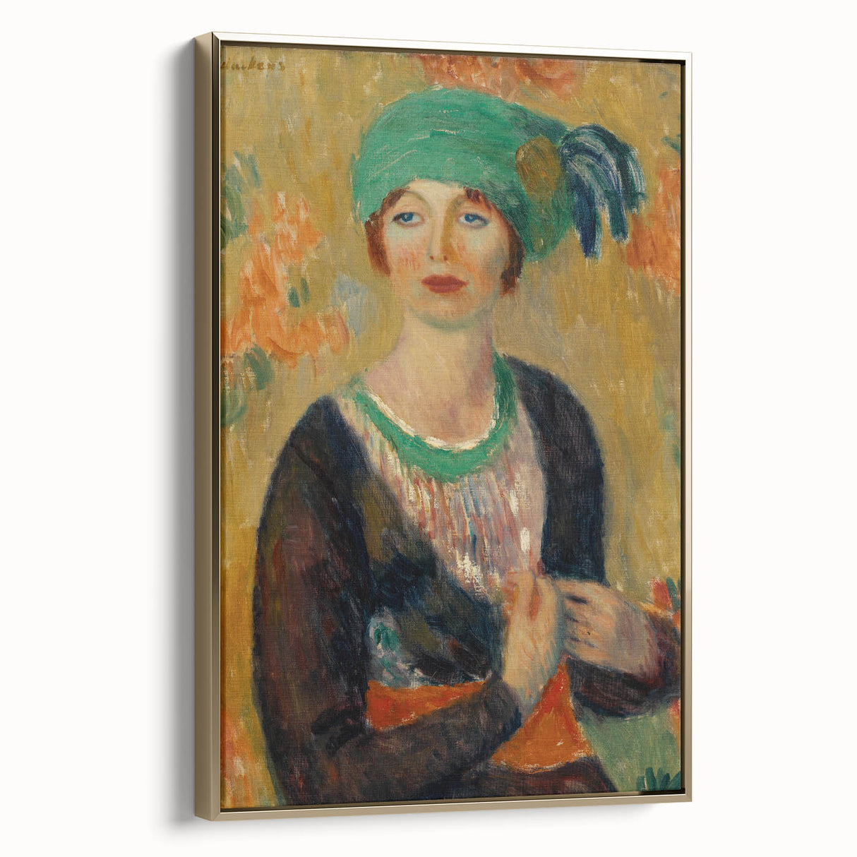 Modern Wall Art - Girl in Green Turban Portrait in Vibrant Impressionist Style