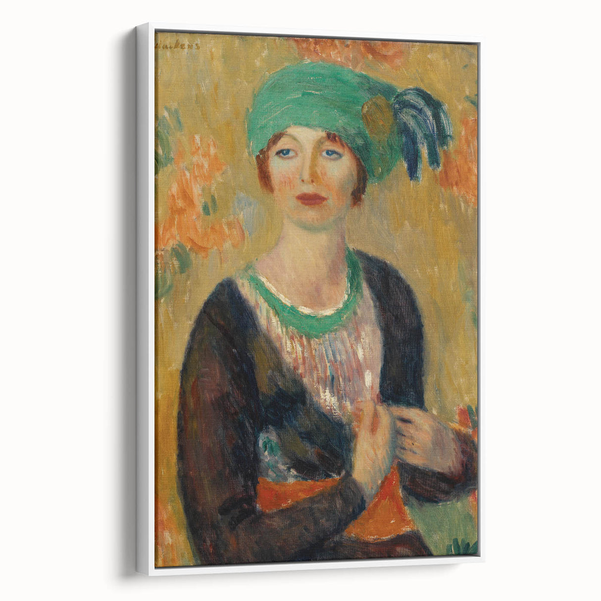 Modern Wall Art - Girl in Green Turban Portrait in Vibrant Impressionist Style