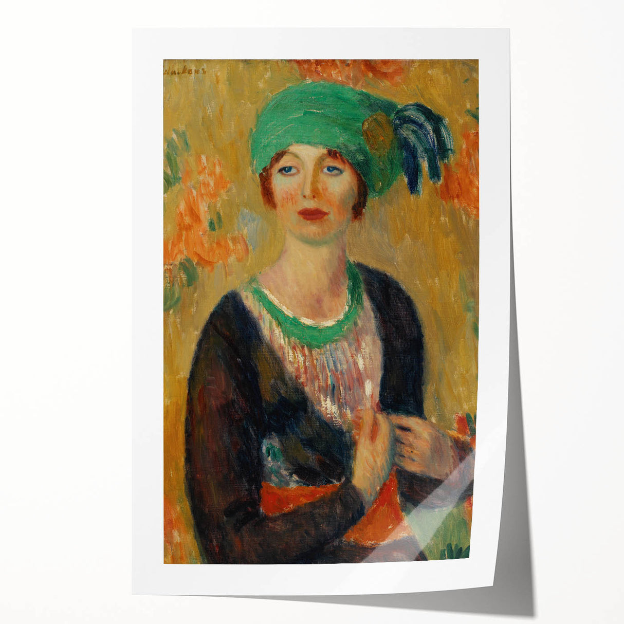 Modern Wall Art - Girl in Green Turban Portrait in Vibrant Impressionist Style