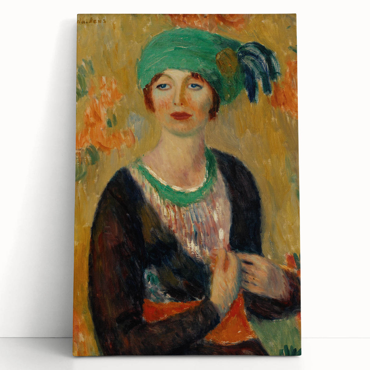Modern Wall Art - Girl in Green Turban Portrait in Vibrant Impressionist Style