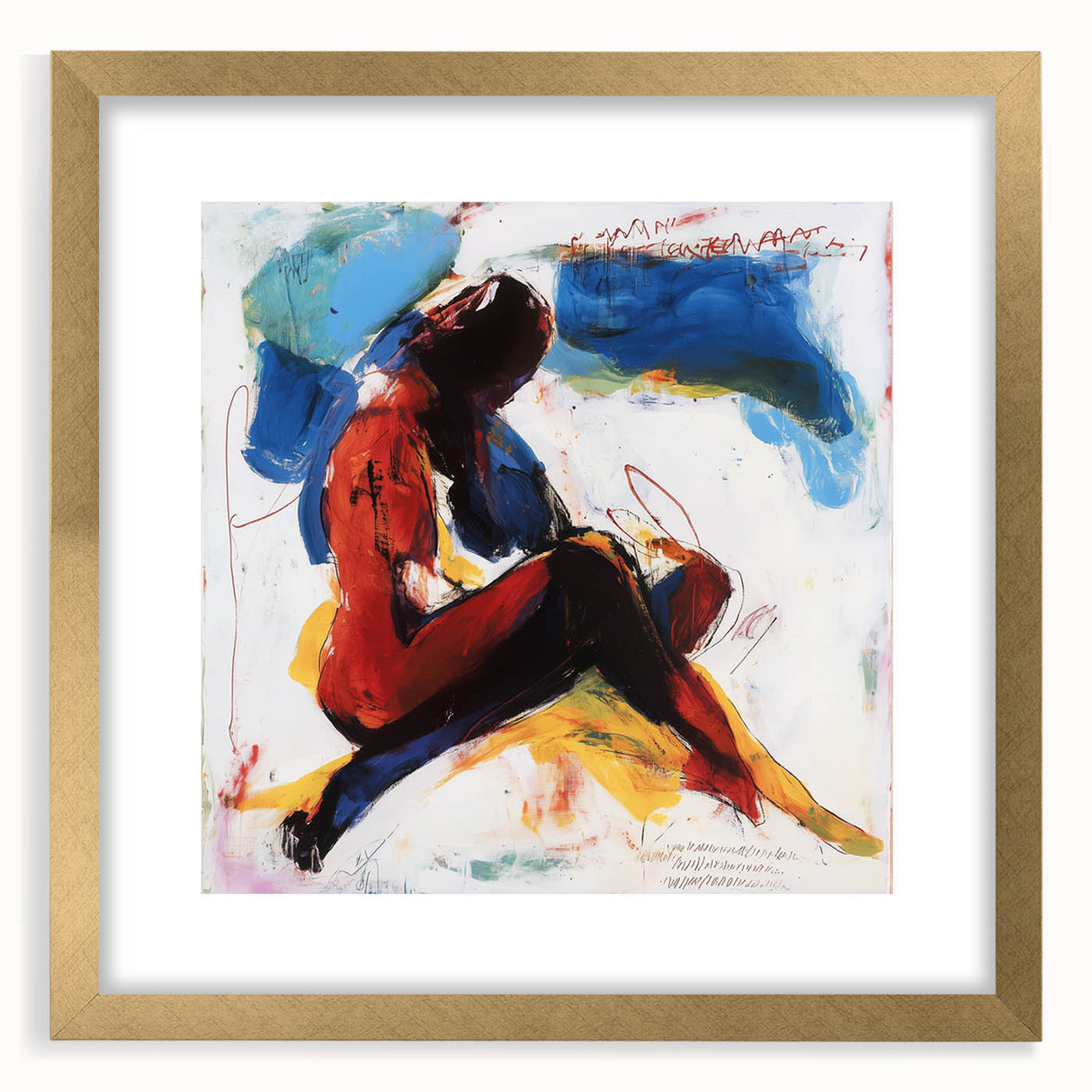 Abstract figurative frame in matte gold, showcasing a contemporary design with intricate details, perfect for modern decor. Ideal for art enthusiasts seeking elegance.