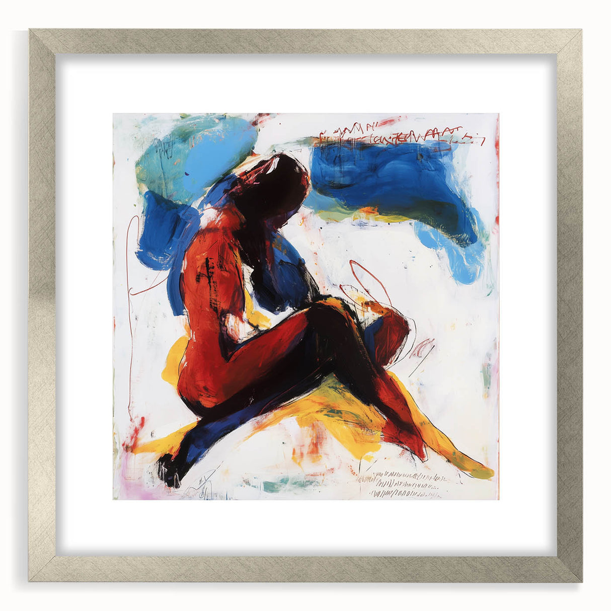 Abstract figurative frame with a silver mat, showcasing an artistic design. Perfect for modern decor styles, enhancing any interior space with elegance.