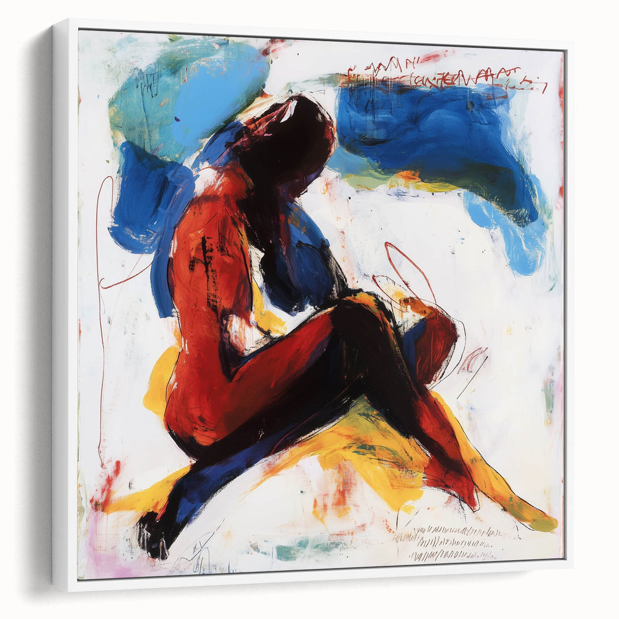 Abstract figurative framed canvas artwork showcasing a unique design with soft white tones and intricate patterns, ideal for modern home decor and artistic expression.