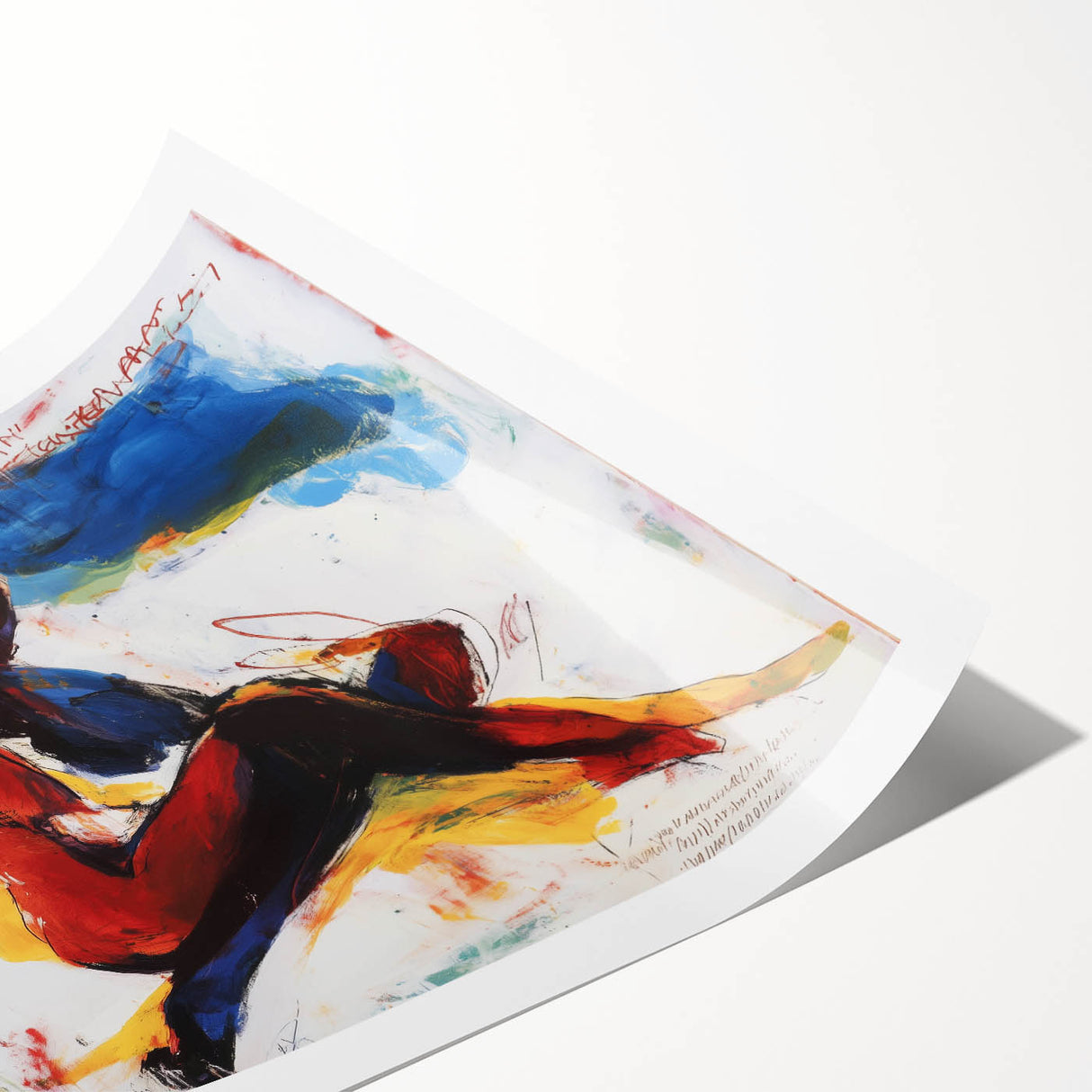 Abstract figurative art print showcasing vibrant colors and fluid shapes, elegantly rolled and ready for display, highlighting contemporary artistic expression.