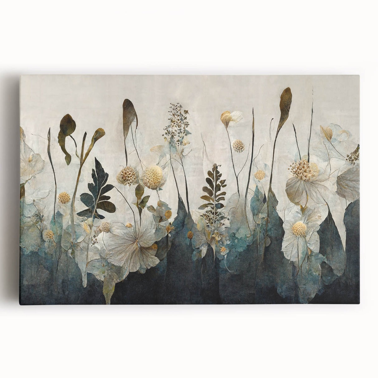 Stretched canvas wall art featuring an abstract floral design with vibrant colors, perfect for modern home decor. Ideal for brightening up living spaces.