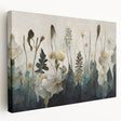 Side view of a stretched canvas showcasing vibrant abstract floral wall art, featuring intricate colors and bold designs, perfect for modern home decor.