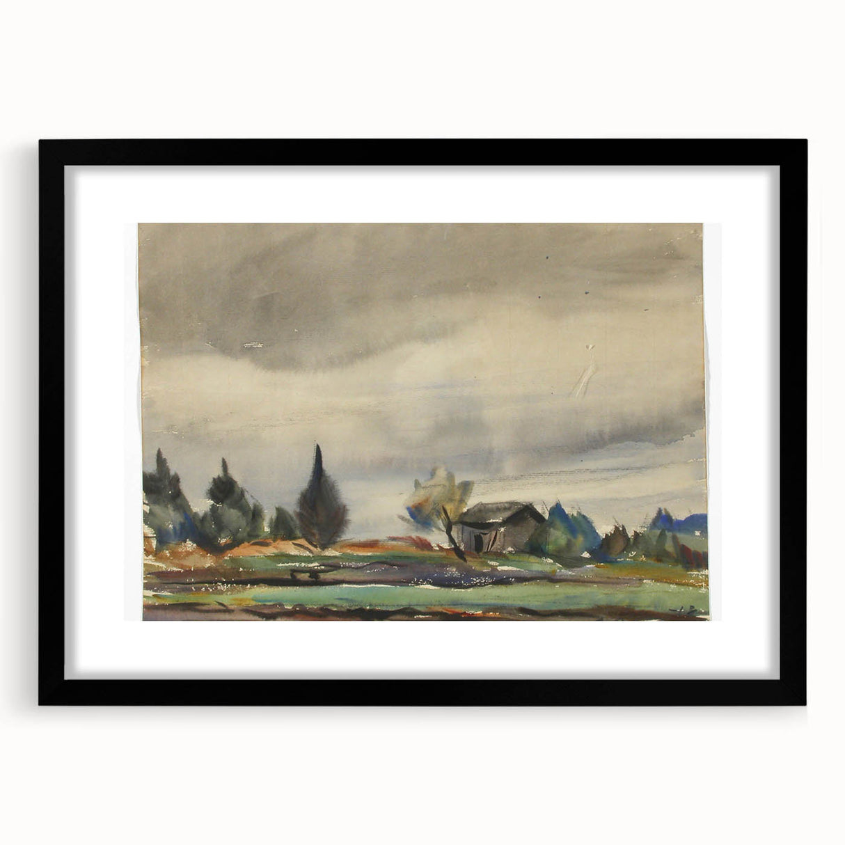 Modern Wall Art of Rainy Landscape Scene - Minimalist Contemporary Style