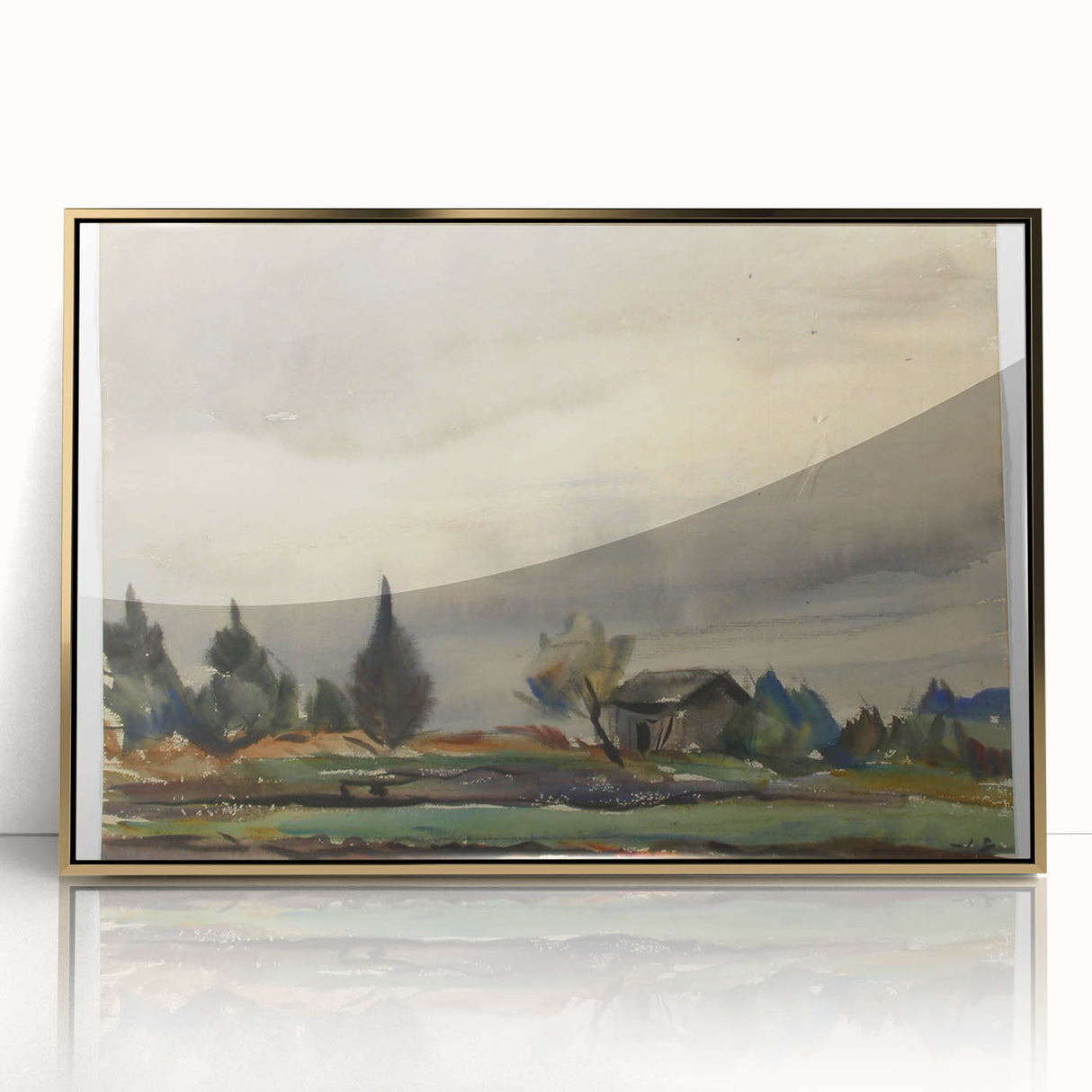 Modern Wall Art of Rainy Landscape Scene - Minimalist Contemporary Style