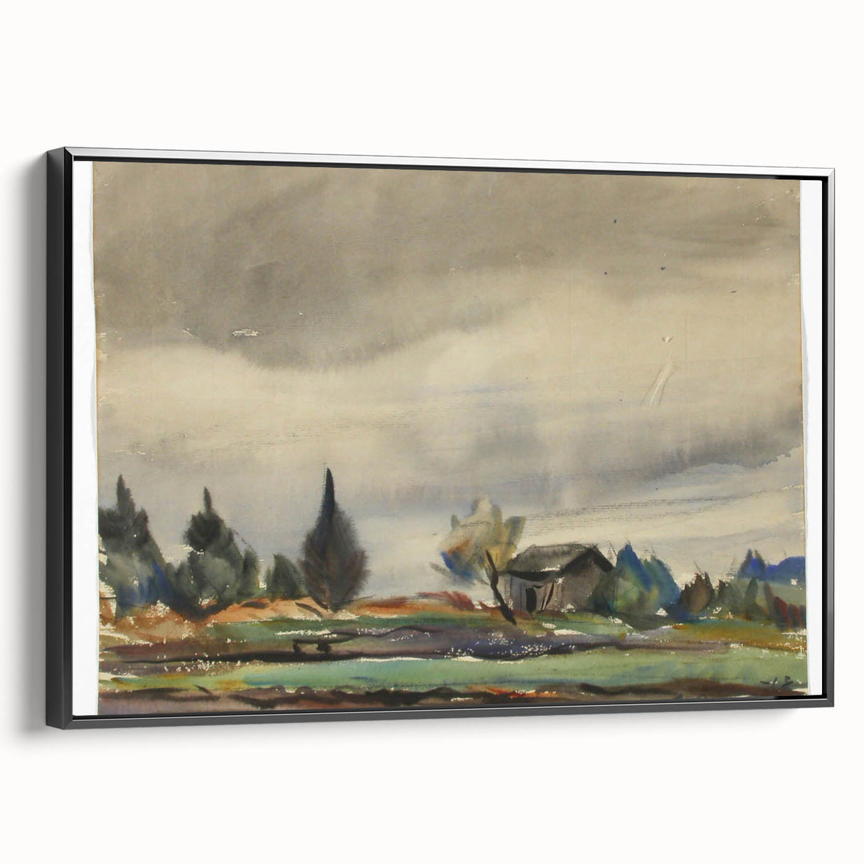 Modern Wall Art of Rainy Landscape Scene - Minimalist Contemporary Style