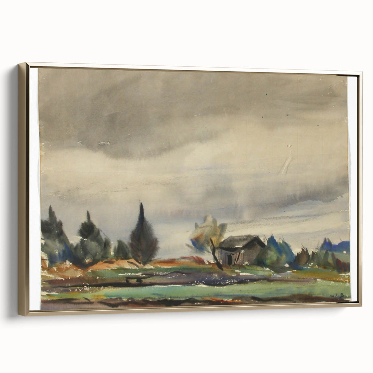 Modern Wall Art of Rainy Landscape Scene - Minimalist Contemporary Style