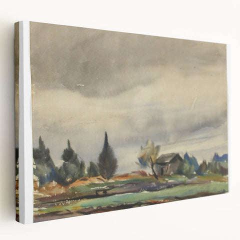 Modern Wall Art of Rainy Landscape Scene - Minimalist Contemporary Style