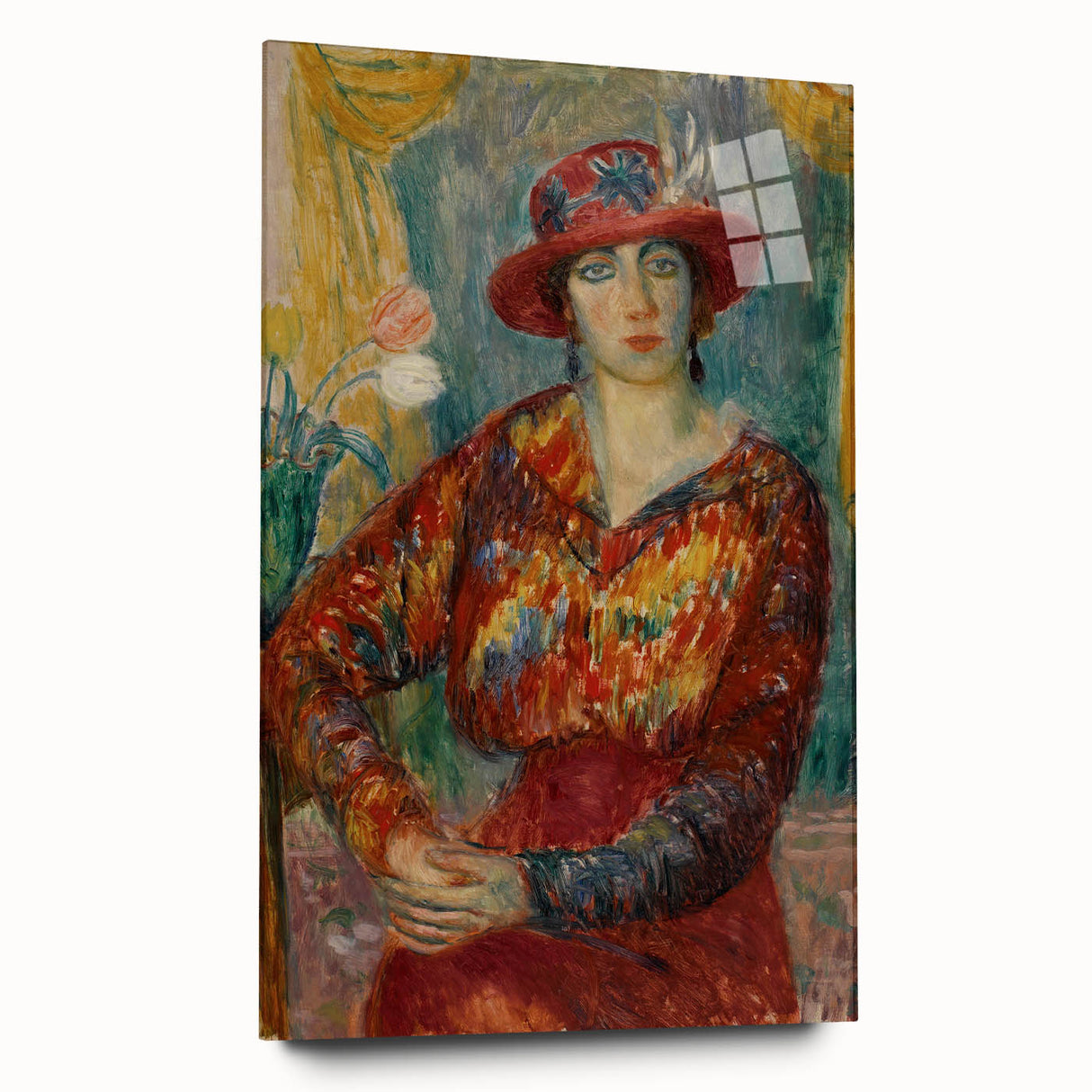 Modern Wall Art - Woman in Red Blouse with Tulips by Glackens