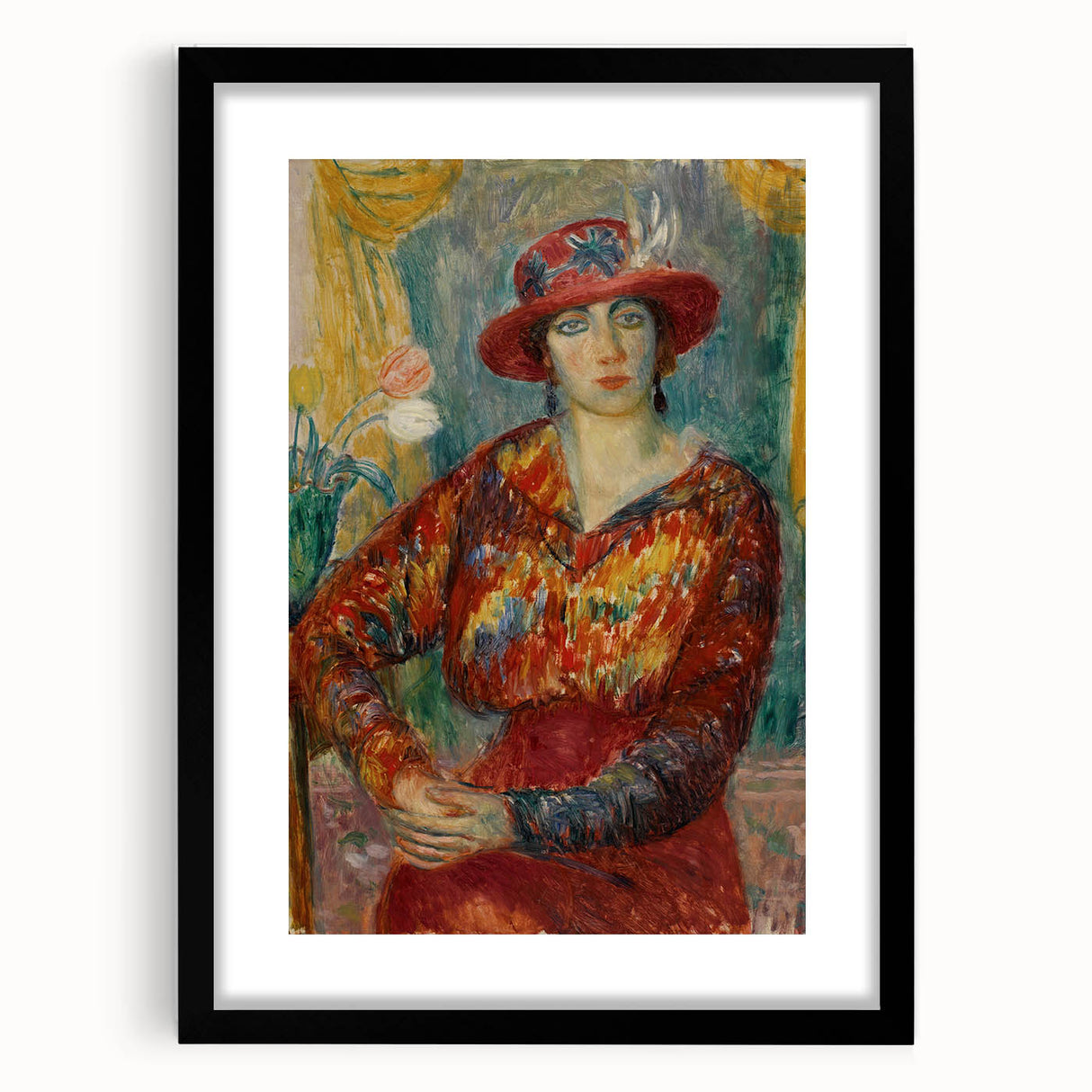 Modern Wall Art - Woman in Red Blouse with Tulips by Glackens