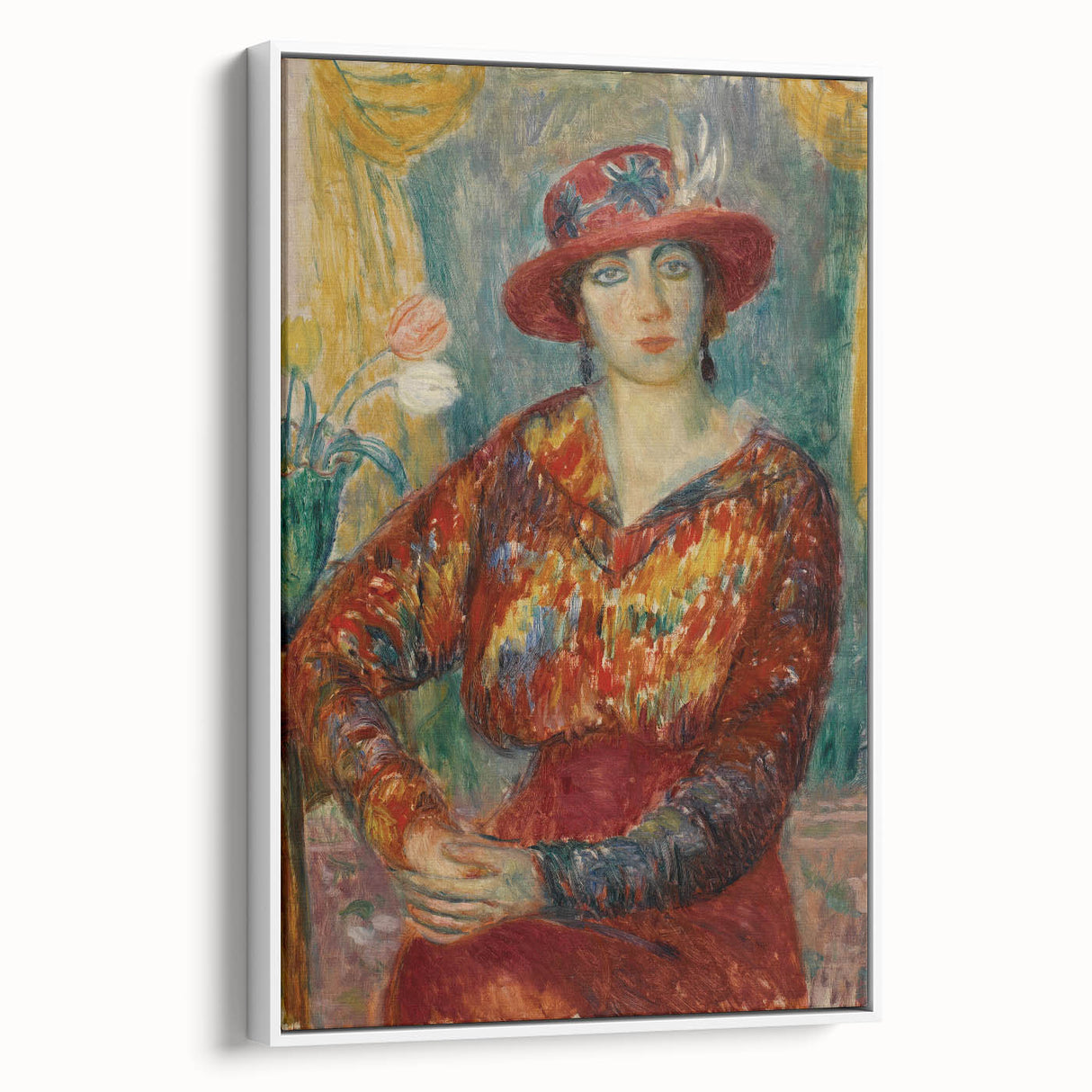 Modern Wall Art - Woman in Red Blouse with Tulips by Glackens